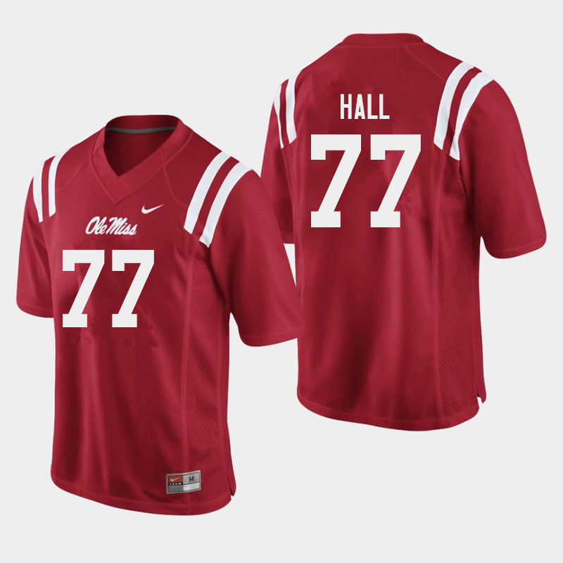 Men #77 Hamilton Hall Ole Miss Rebels College Football Jerseys Sale-Red